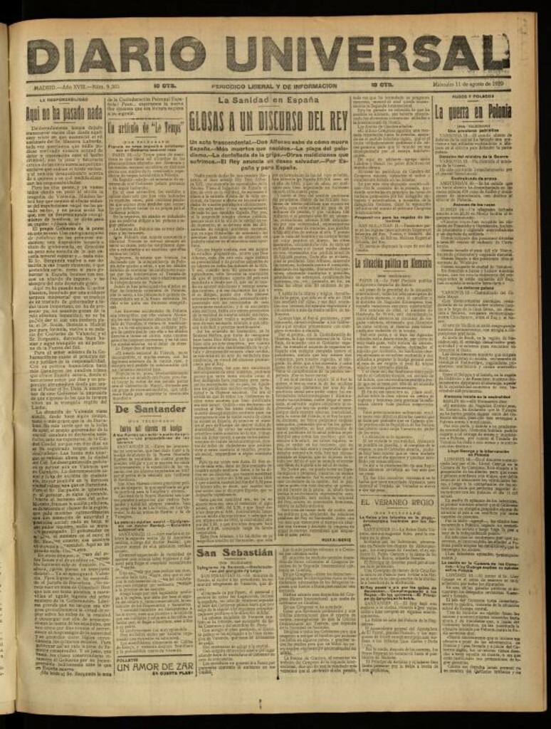 Miniatura de Diario Universal del 11 de agosto de 1920