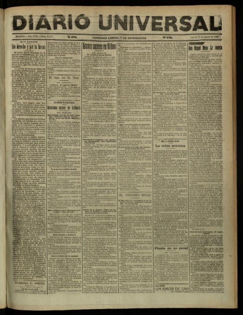 Miniatura de Diario Universal del 19 de agosto de 1920
