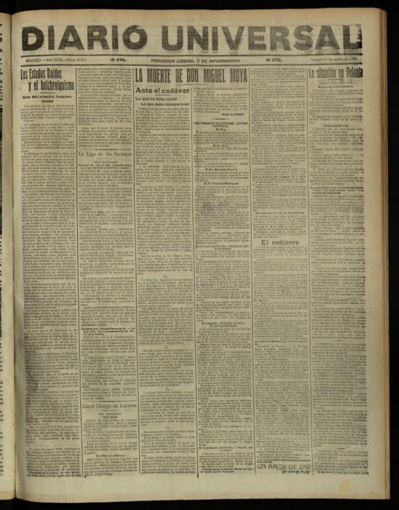 Miniatura de Diario Universal del 20 de agosto de 1920