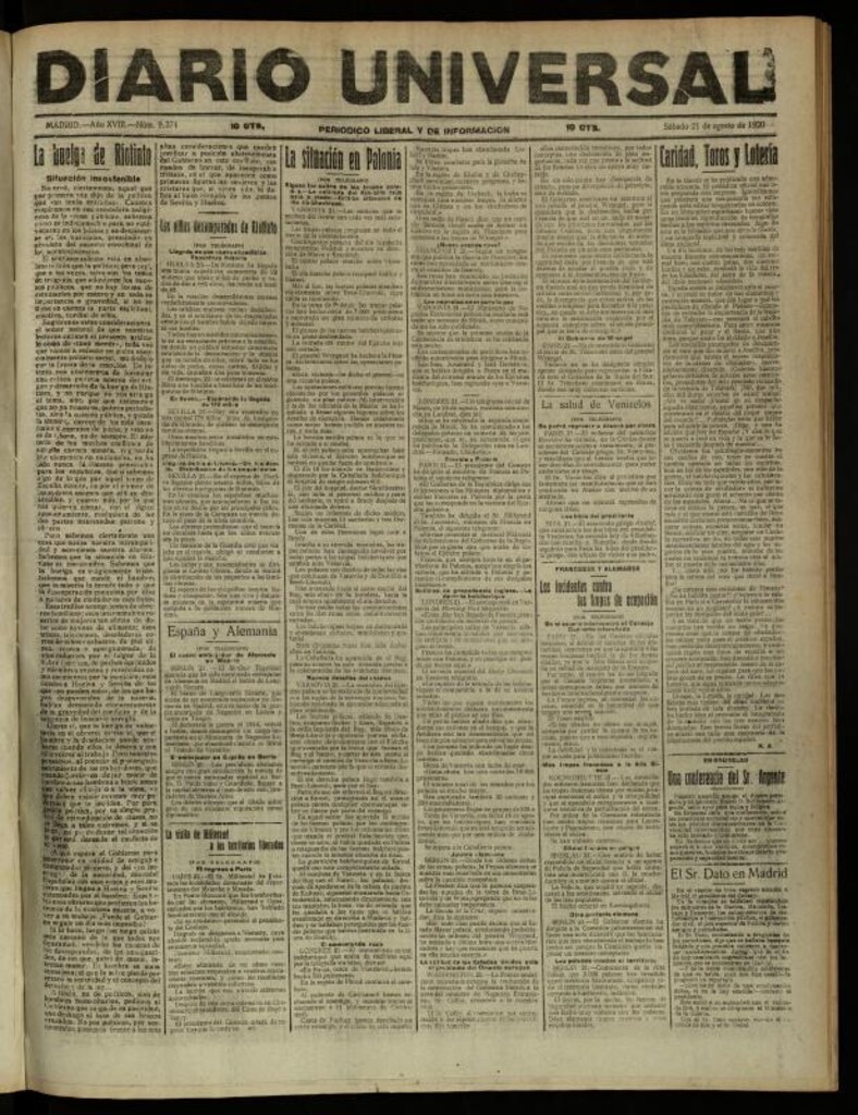 Miniatura de Diario Universal del 21 de agosto de 1920