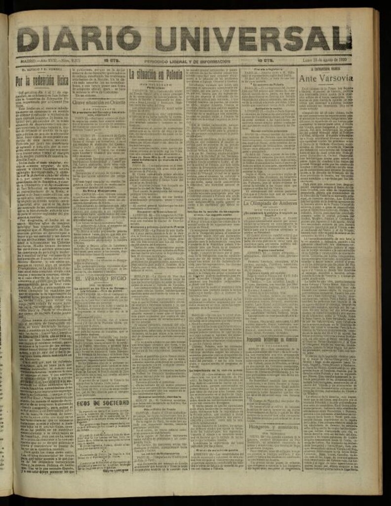Miniatura de Diario Universal del 23 de agosto de 1920