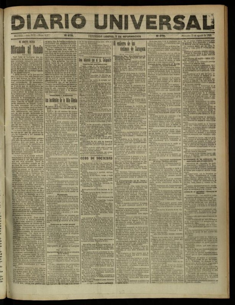 Miniatura de Diario Universal del 25 de agosto de 1920