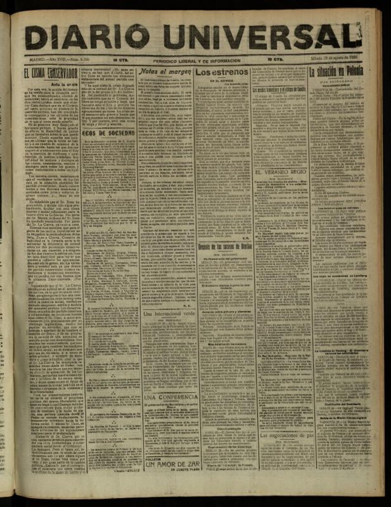 Miniatura de Diario Universal del 28 de agosto de 1920