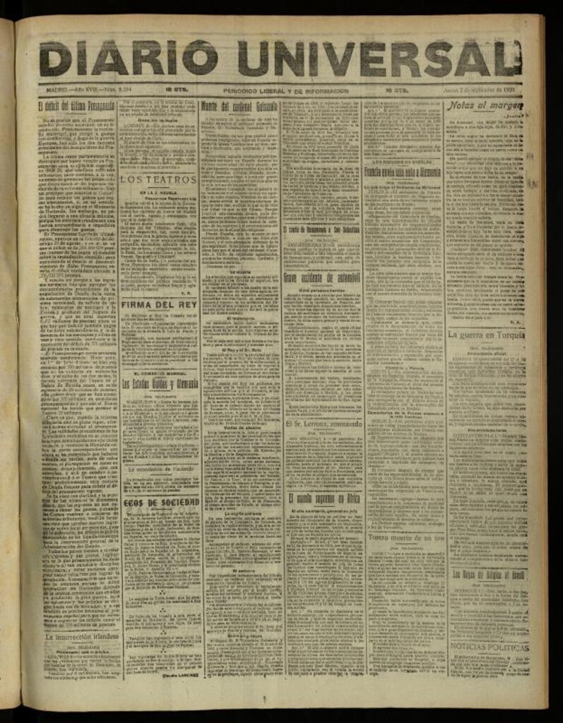 Miniatura de Diario Universal del 2 de septiembre de 1920