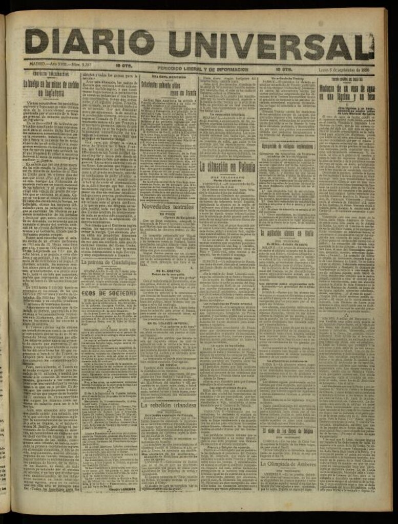 Miniatura de Diario Universal del 6 de septiembre de 1920