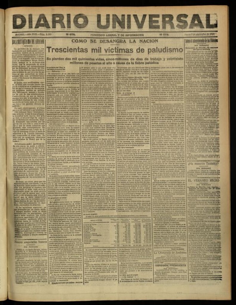 Miniatura de Diario Universal del 9 de septiembre de 1920