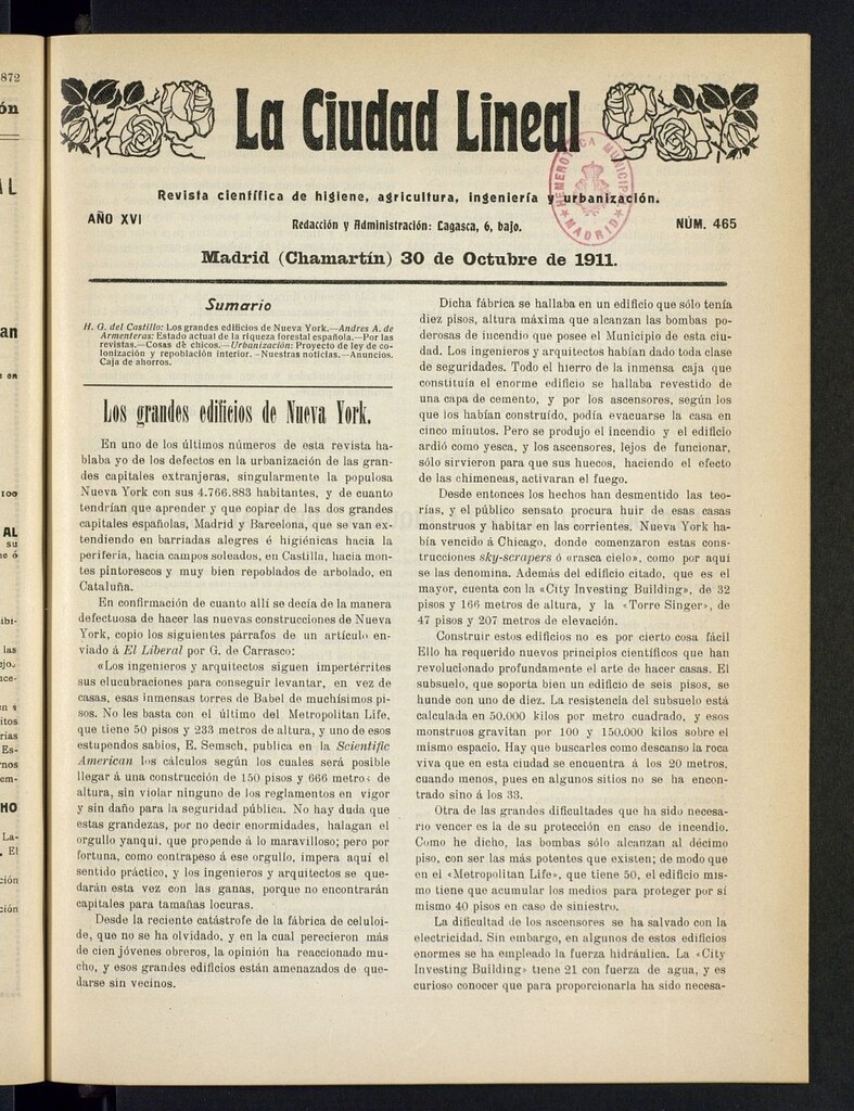 Miniatura de La Ciudad Lineal : órgano oficial de la Compañía Madrileña de Urbanización del 30 de octubre de 1911