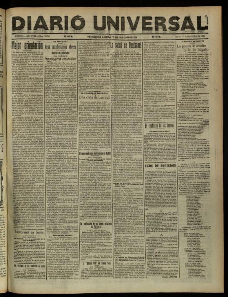 Miniatura de Diario Universal del 16 de septiembre de 1920