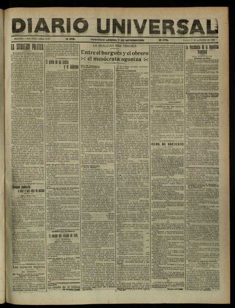 Miniatura de Diario Universal del 17 de septiembre de 1920