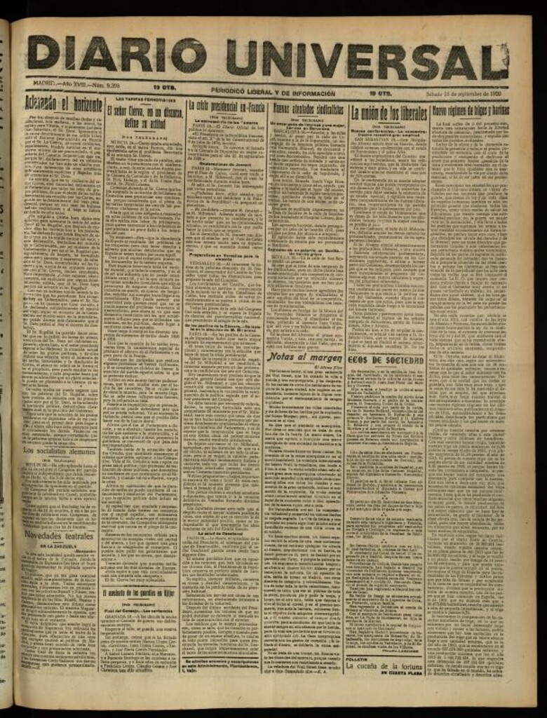 Miniatura de Diario Universal del 18 de septiembre de 1920