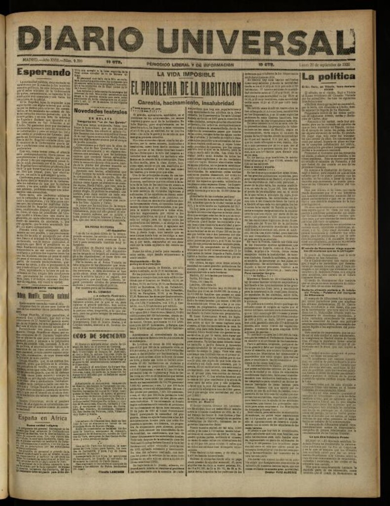 Miniatura de Diario Universal del 20 de septiembre de 1920