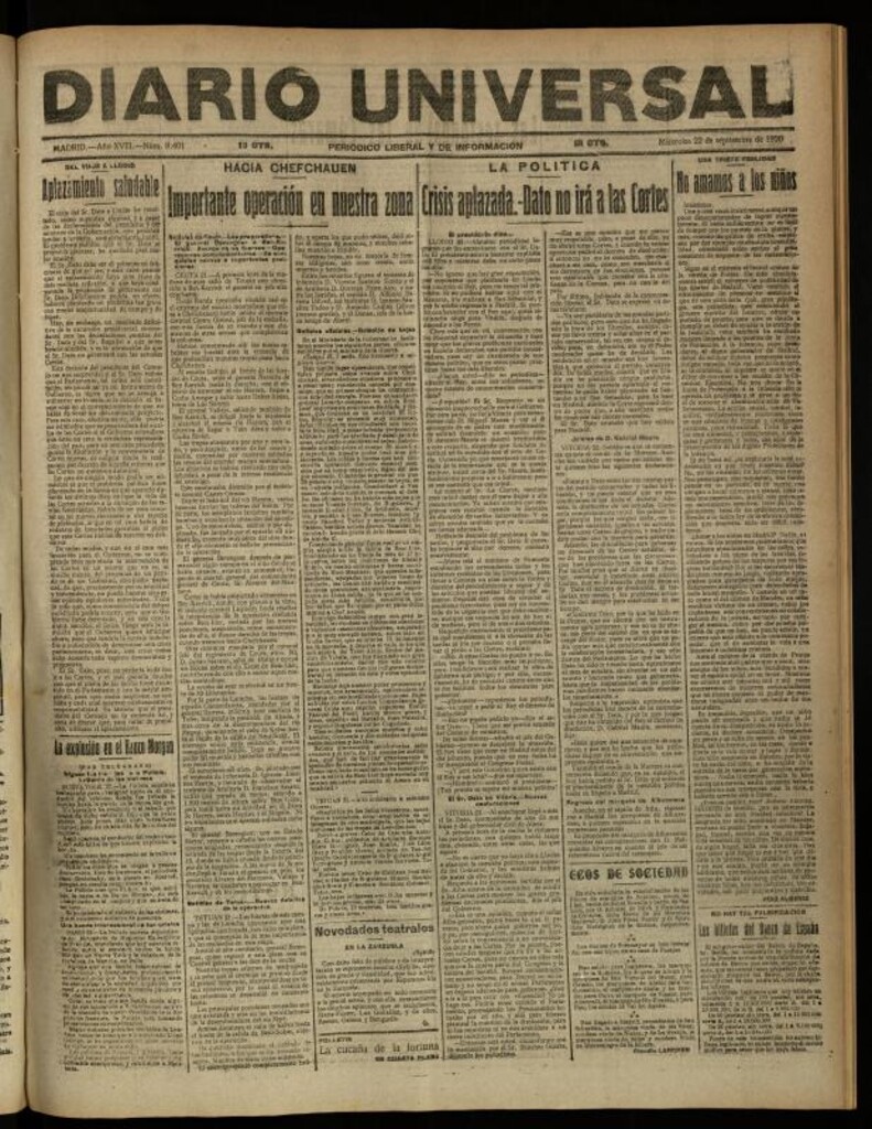Miniatura de Diario Universal del 22 de septiembre de 1920