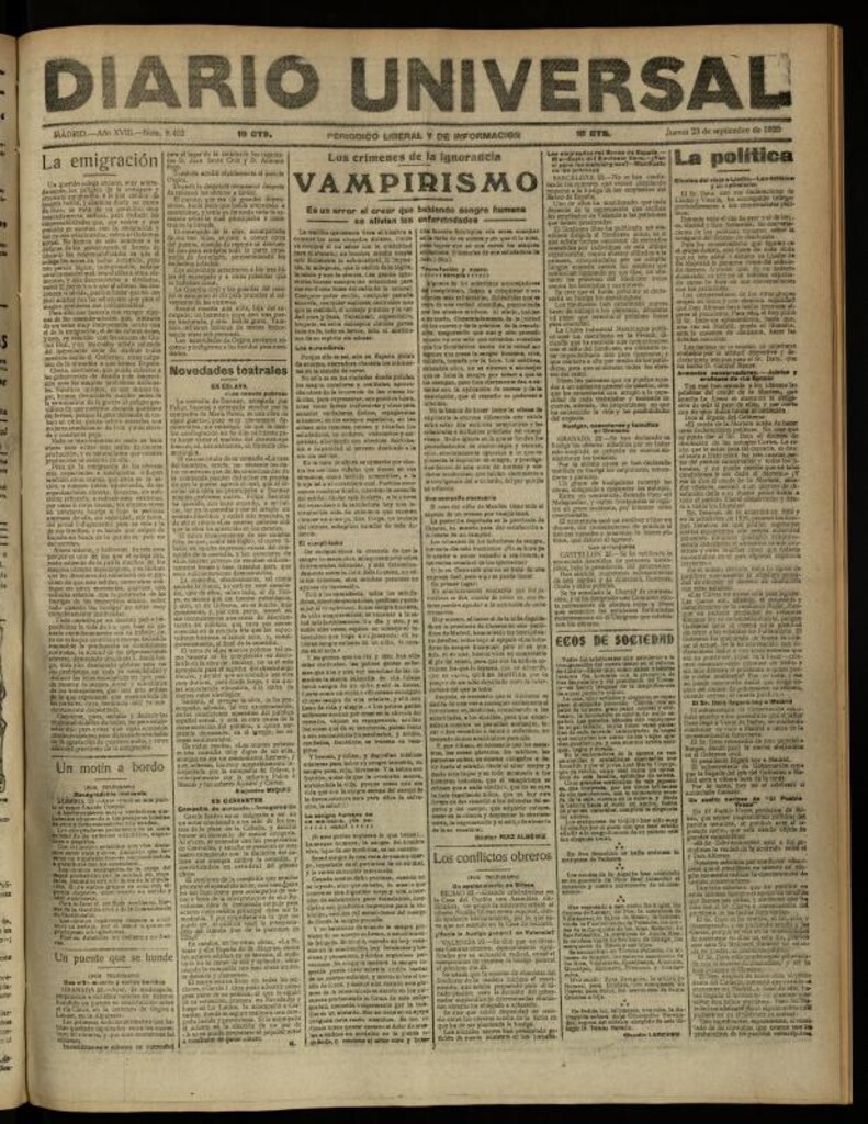 Miniatura de Diario Universal del 23 de septiembre de 1920