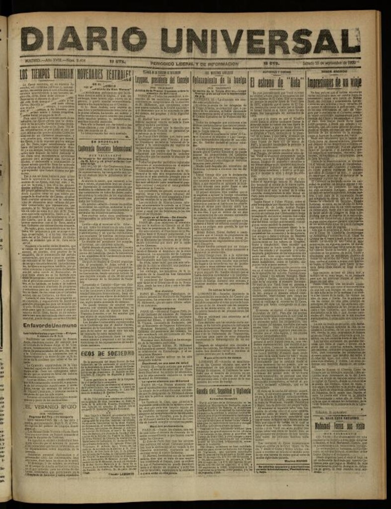 Miniatura de Diario Universal del 25 de septiembre de 1920