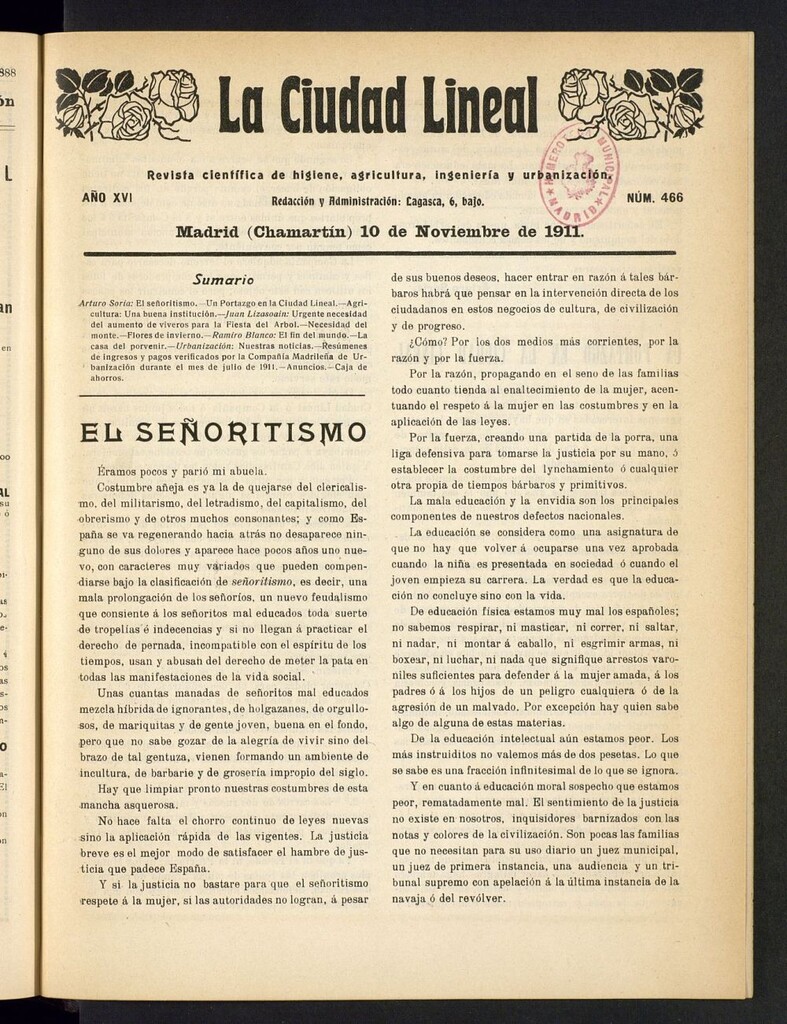 Miniatura de La Ciudad Lineal : órgano oficial de la Compañía Madrileña de Urbanización del 10 de noviembre de 1911