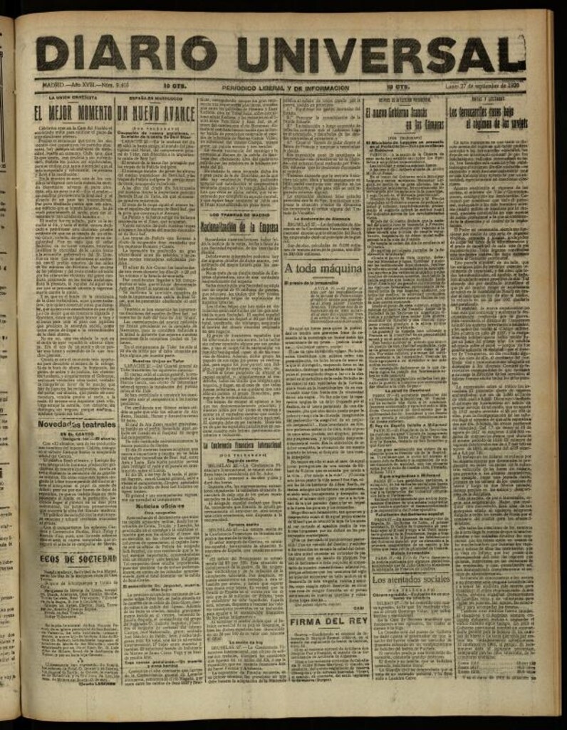 Miniatura de Diario Universal del 27 de septiembre de 1920