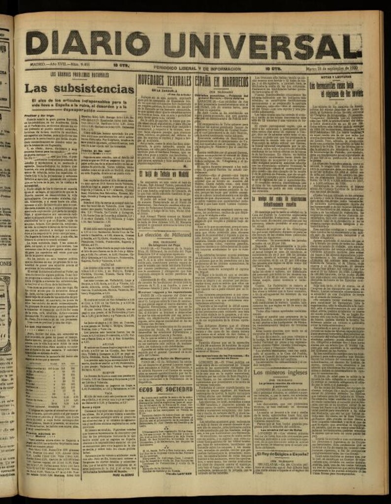 Miniatura de Diario Universal del 28 de septiembre de 1920