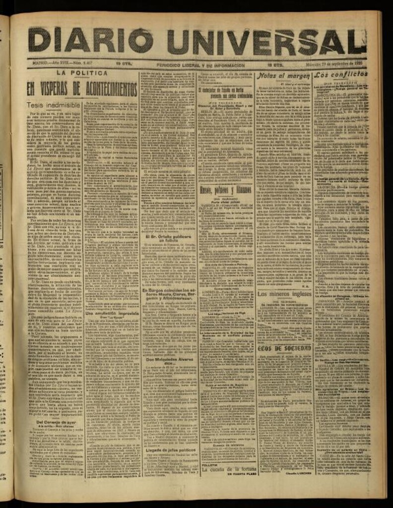 Miniatura de Diario Universal del 29 de septiembre de 1920