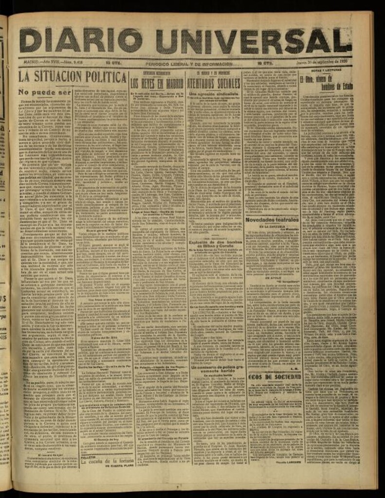 Miniatura de Diario Universal del 30 de septiembre de 1920