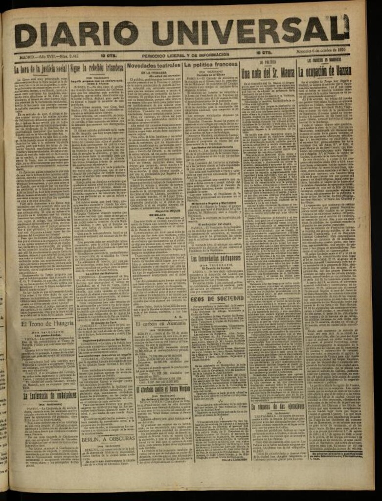 Miniatura de Diario Universal del 6 de octubre de 1920