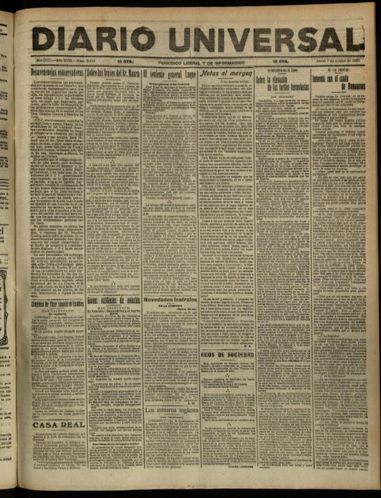 Miniatura de Diario Universal del 7 de octubre de 1920