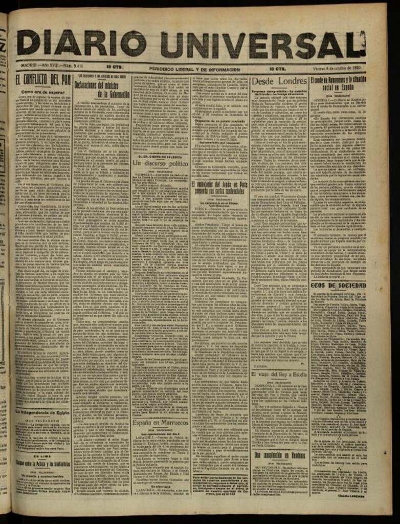Miniatura de Diario Universal del 8 de octubre de 1920
