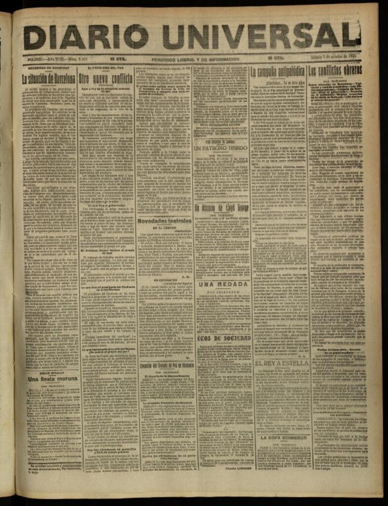 Miniatura de Diario Universal del 9 de octubre de 1920