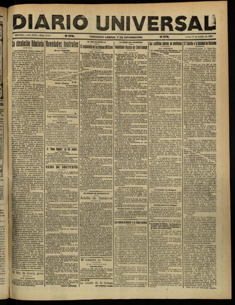 Miniatura de Diario Universal del 11 de octubre de 1920