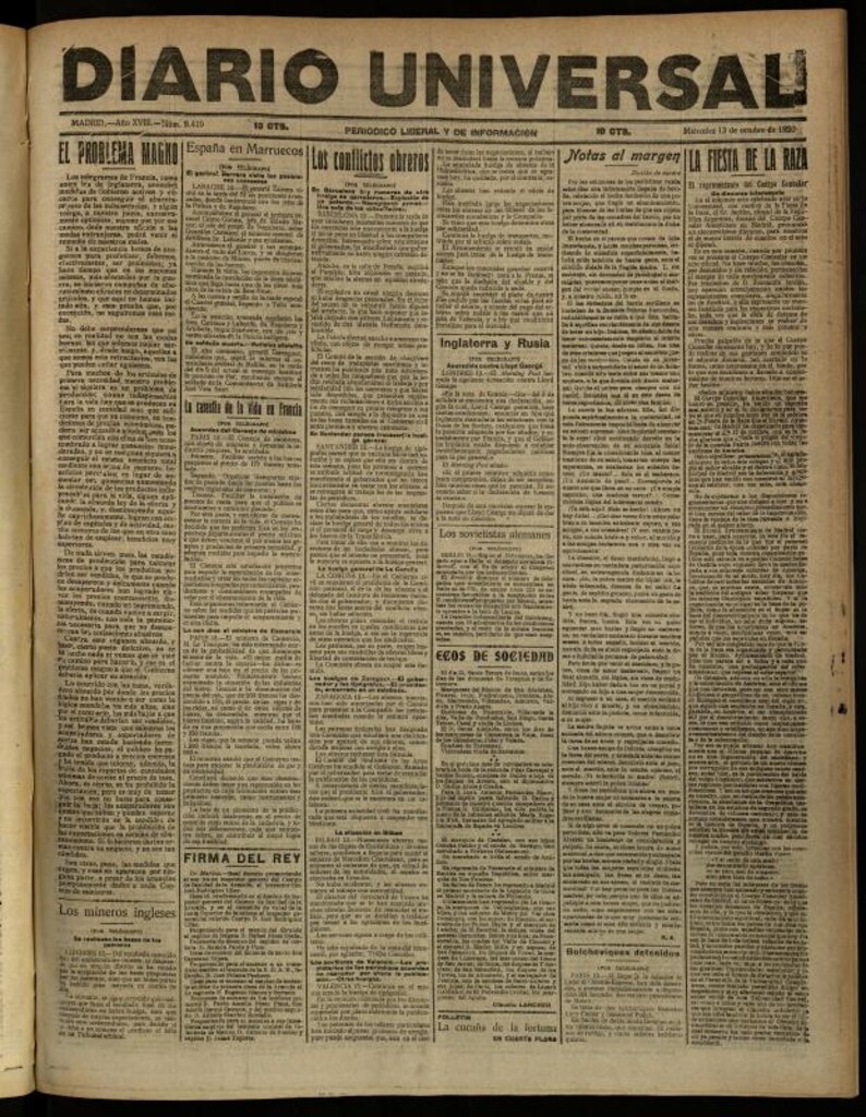 Miniatura de Diario Universal del 13 de octubre de 1920