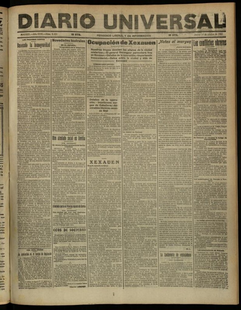 Miniatura de Diario Universal del 14 de octubre de 1920