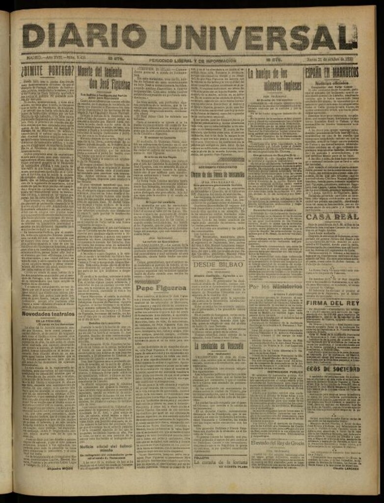 Miniatura de Diario Universal del 21 de octubre de 1920