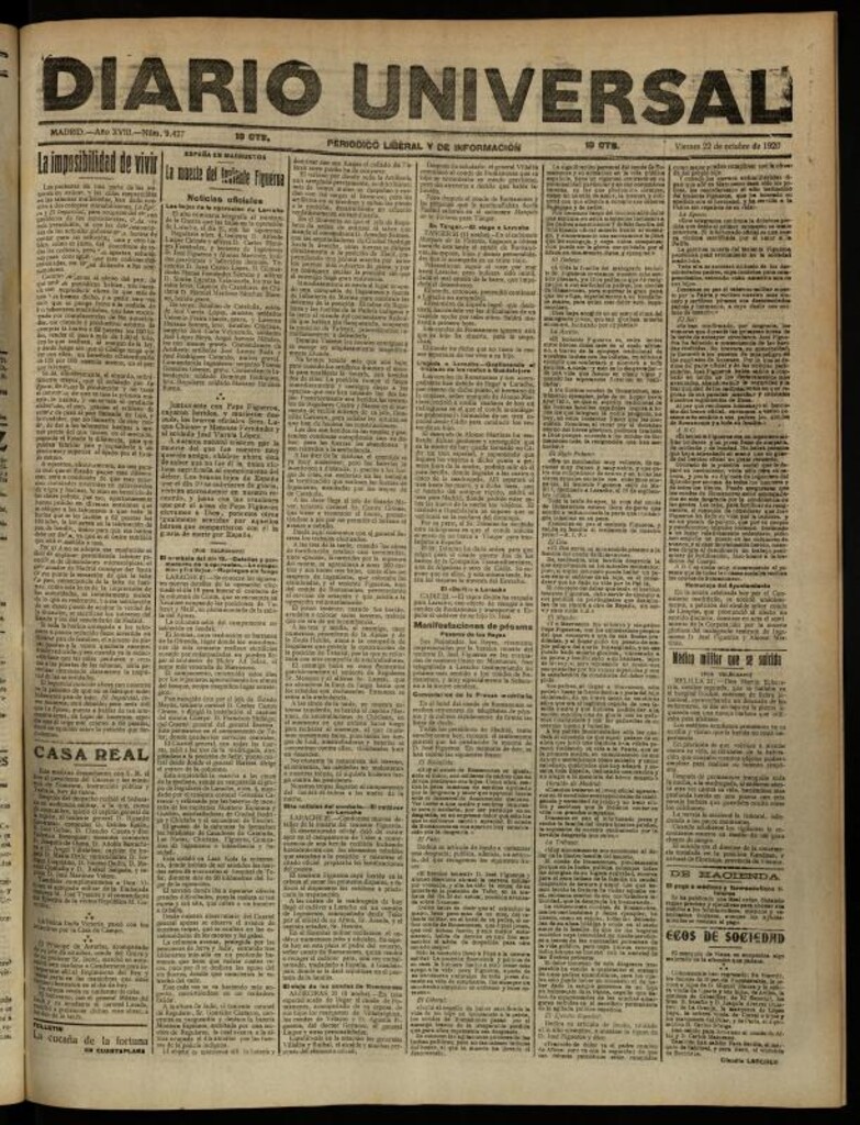 Miniatura de Diario Universal del 22 de octubre de 1920