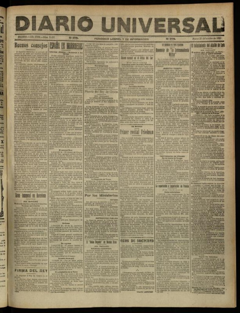 Miniatura de Diario Universal del 26 de octubre de 1920
