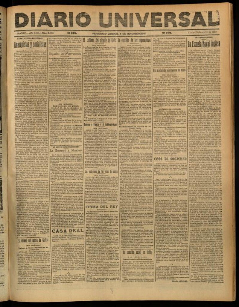 Miniatura de Diario Universal del 29 de octubre de 1920
