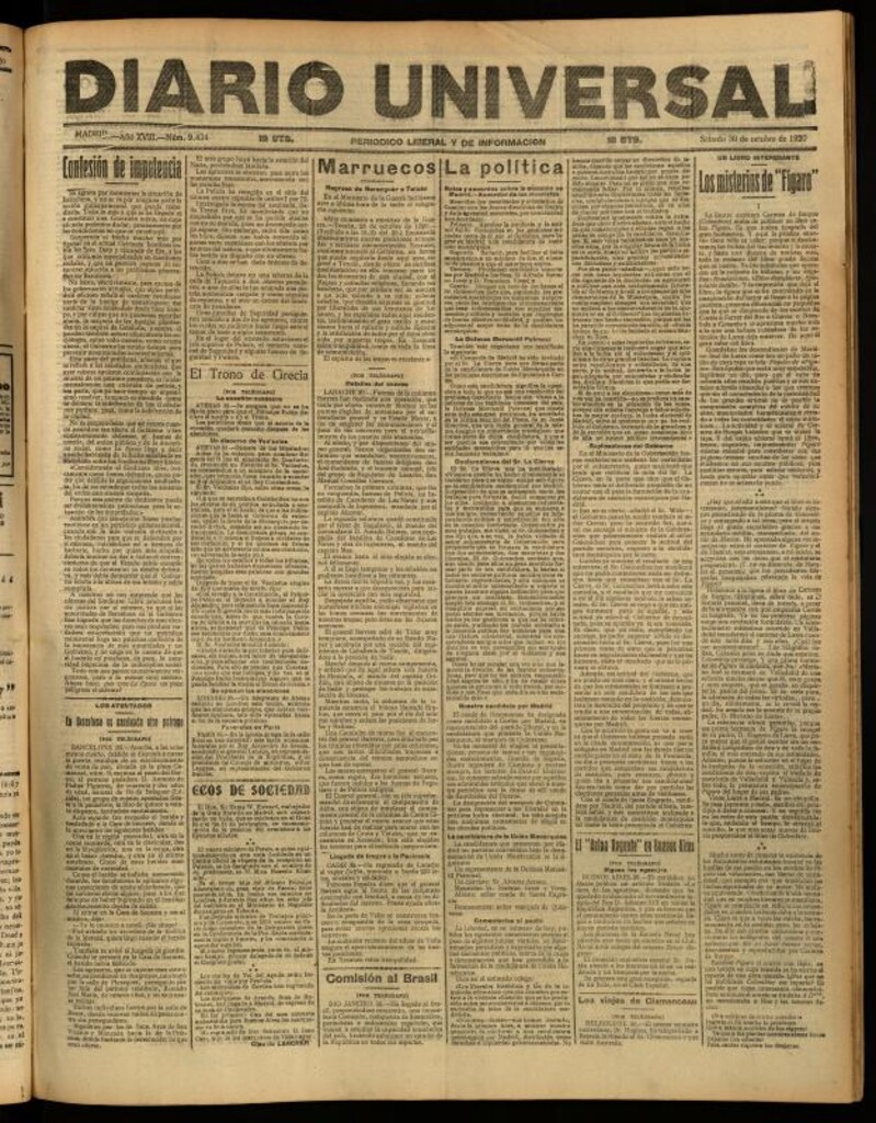 Miniatura de Diario Universal del 30 de octubre de 1920