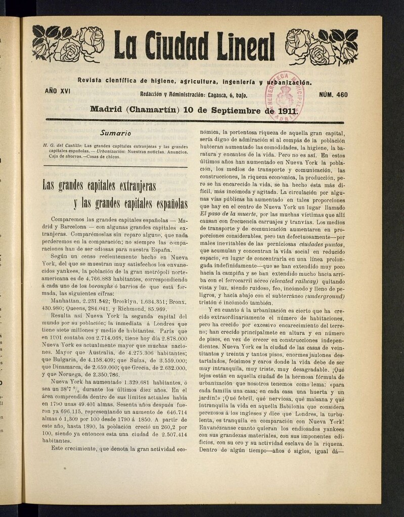 Miniatura de La Ciudad Lineal : órgano oficial de la Compañía Madrileña de Urbanización del 10 de septiembre de 1911