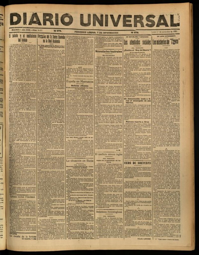 Miniatura de Diario Universal del 1 de noviembre de 1920