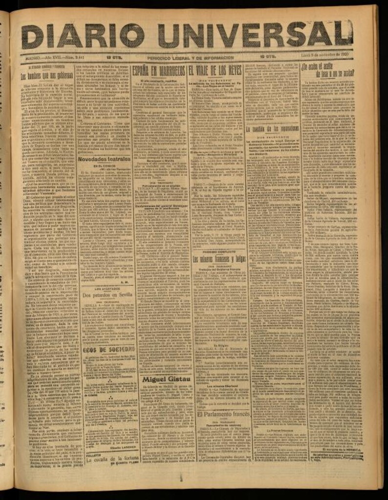 Miniatura de Diario Universal del 8 de noviembre de 1920