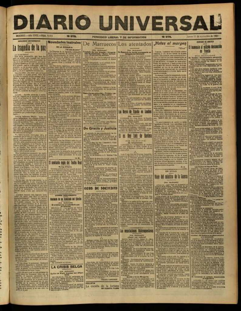 Miniatura de Diario Universal del 11 de noviembre de 1920