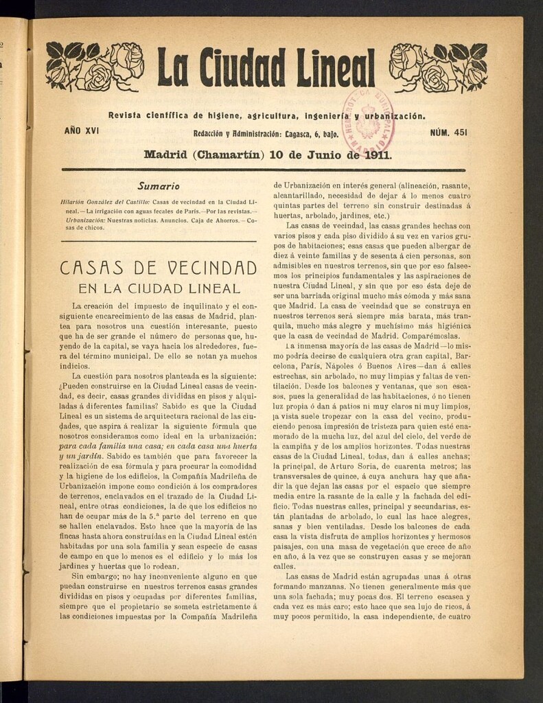 Miniatura de La Ciudad Lineal : órgano oficial de la Compañía Madrileña de Urbanización del 10 de junio de 1911