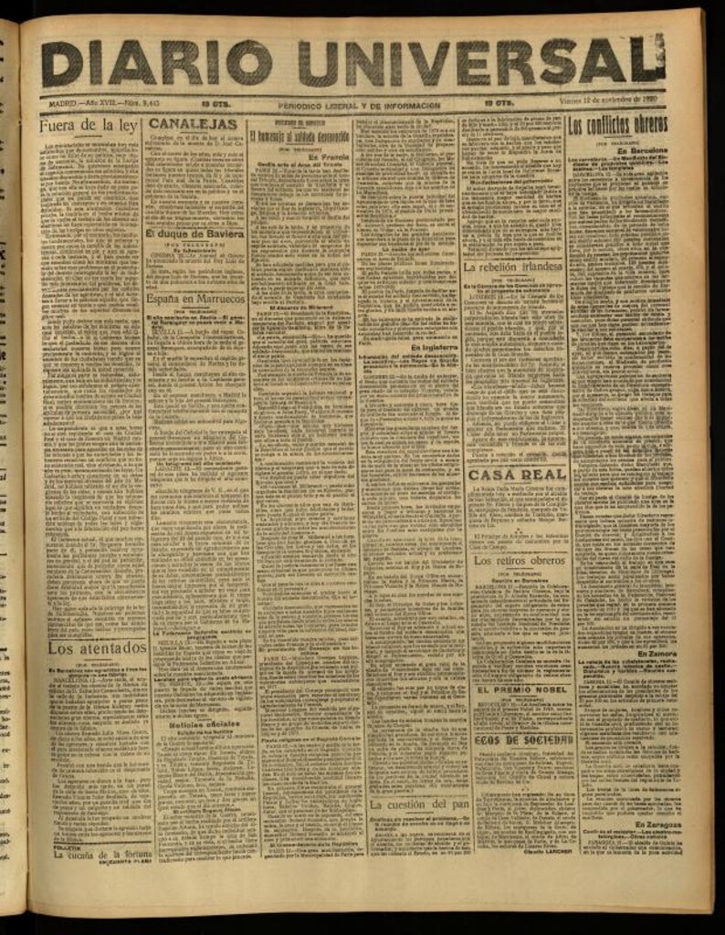 Miniatura de Diario Universal del 12 de noviembre de 1920