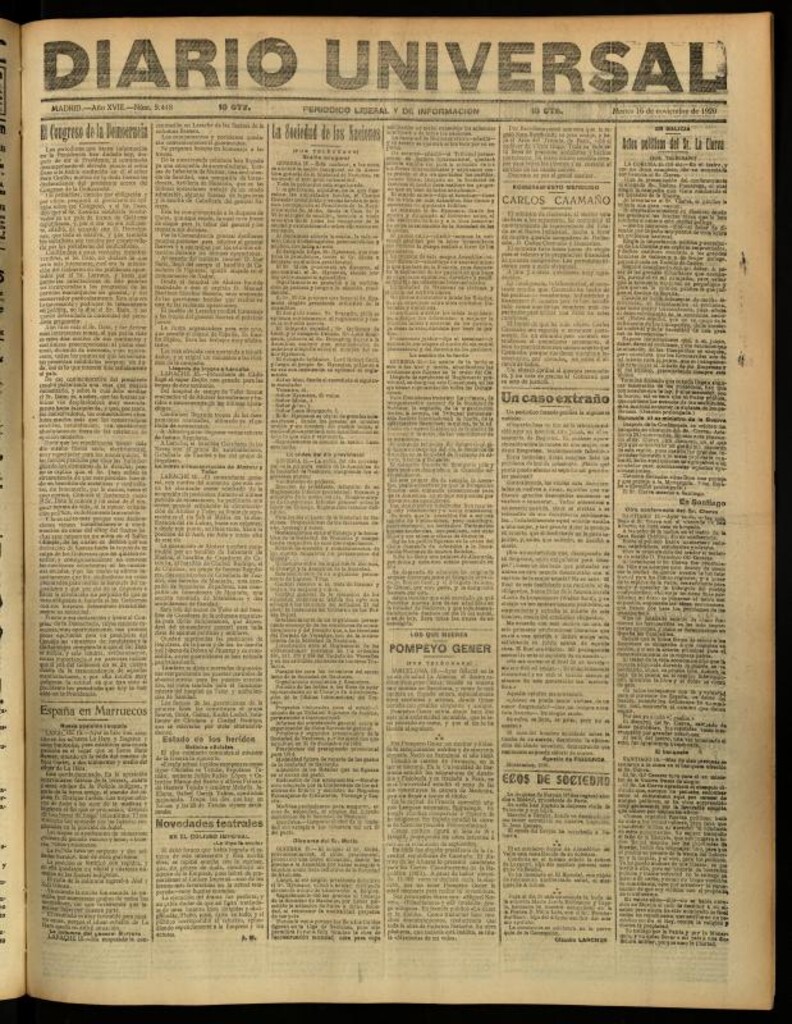 Miniatura de Diario Universal del 16 de noviembre de 1920