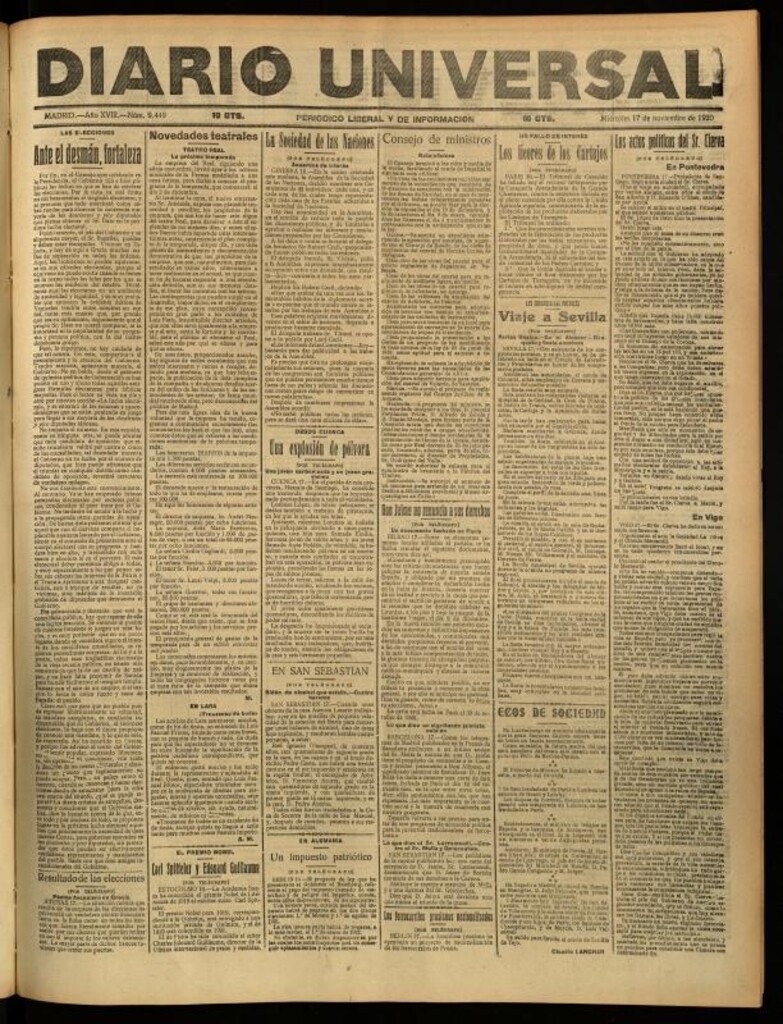 Miniatura de Diario Universal del 17 de noviembre de 1920
