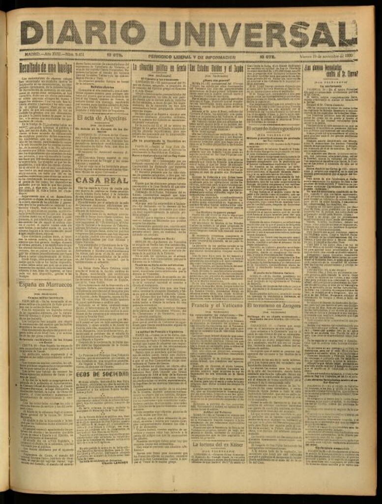 Miniatura de Diario Universal del 19 de noviembre de 1920