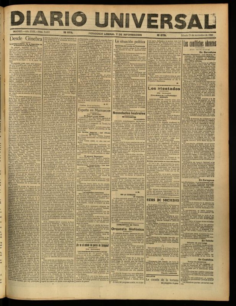 Miniatura de Diario Universal del 20 de noviembre de 1920