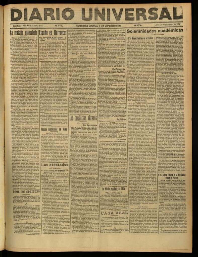 Miniatura de Diario Universal del 22 de noviembre de 1920
