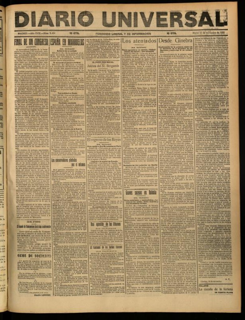 Miniatura de Diario Universal del 23 de noviembre de 1920