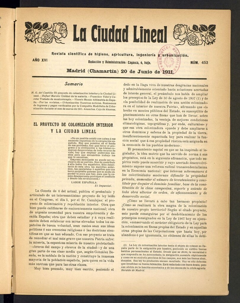 Miniatura de La Ciudad Lineal : órgano oficial de la Compañía Madrileña de Urbanización del 20 de junio de 1911