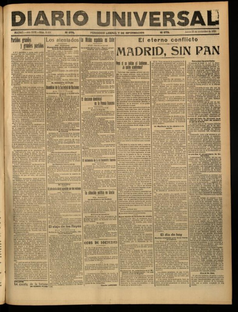 Miniatura de Diario Universal del 25 de noviembre de 1920