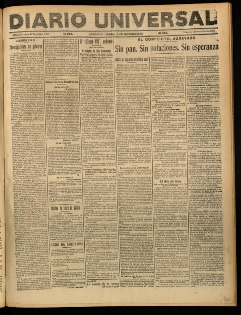 Miniatura de Diario Universal del 27 de noviembre de 1920